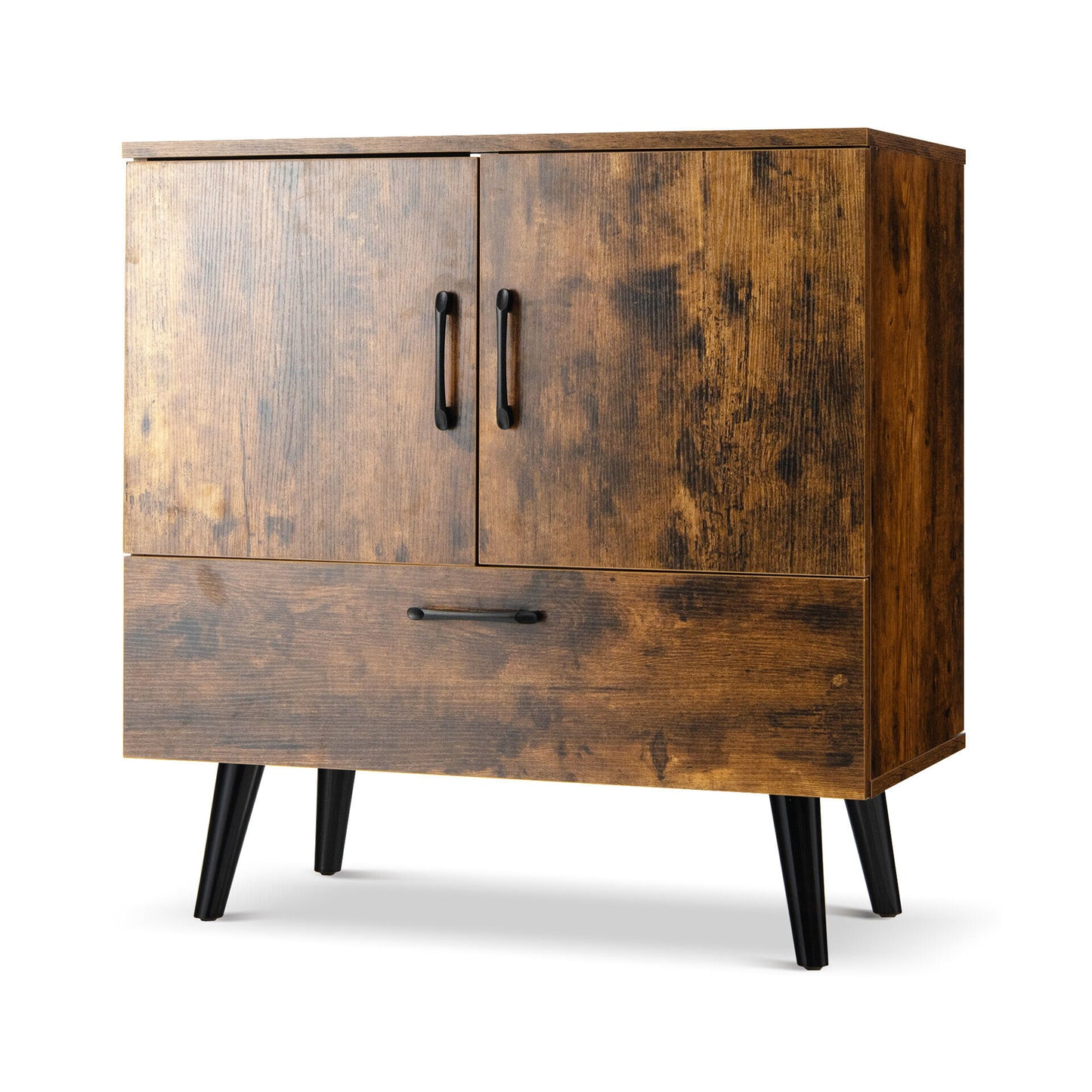 Mid-Century Storage Cabinet with 2 Doors and Drawer