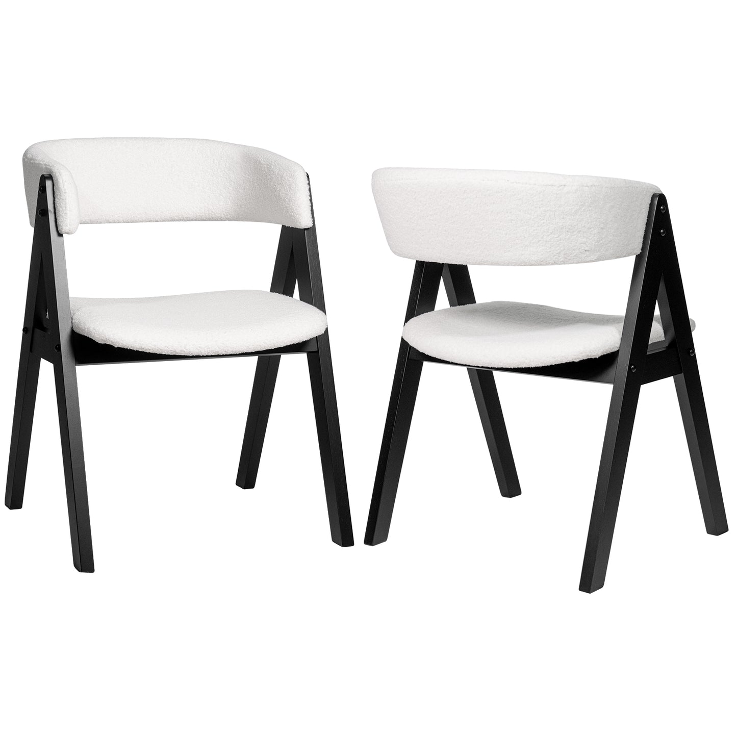 Wooden Dining Chair Set of 2 Mid-Century Modern Sherpa Upholstered Kitchen Dining Room Chairs