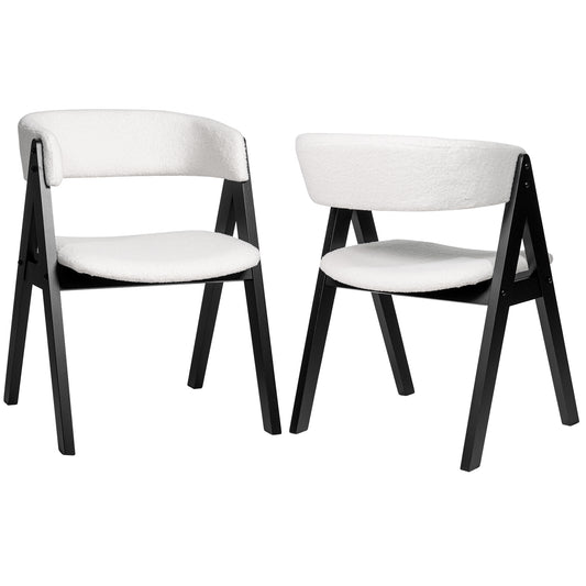 Wooden Dining Chair Set of 2 Mid-Century Modern Sherpa Upholstered Kitchen Dining Room Chairs