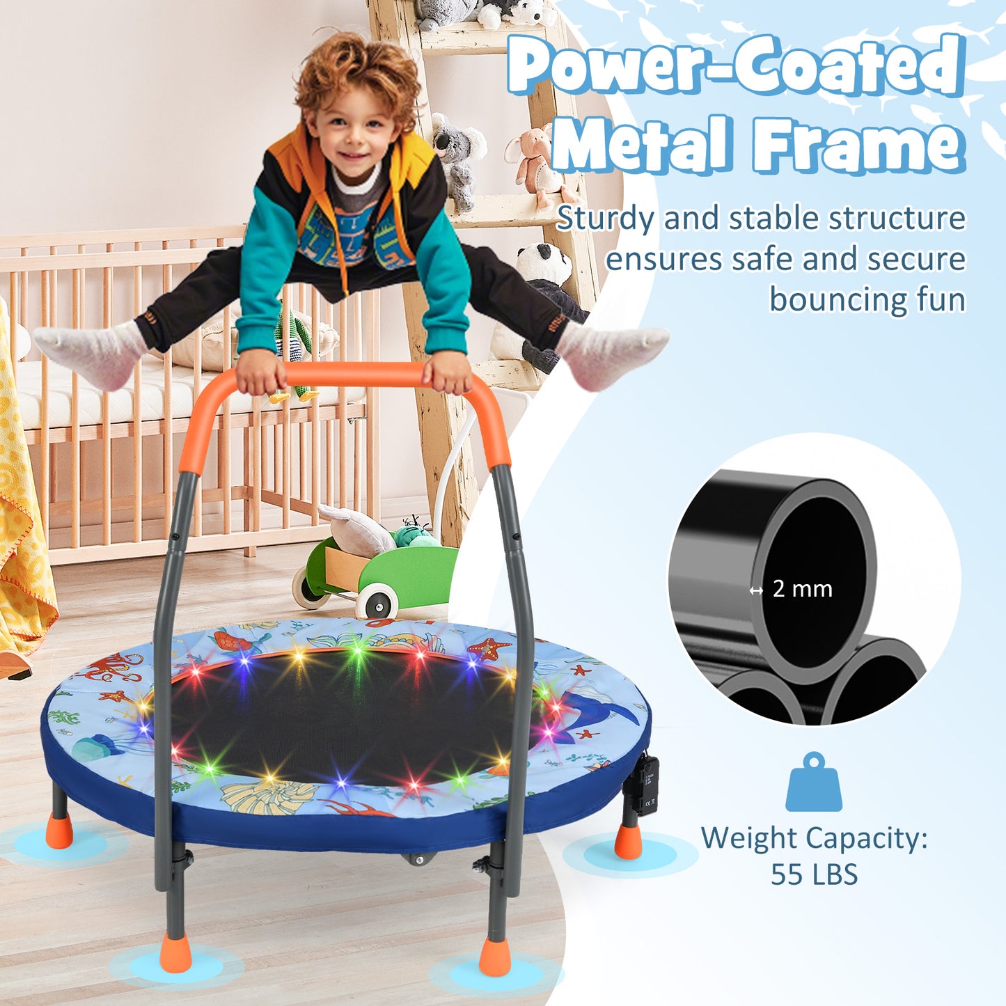 Mini Trampoline Folding Small Rebounder for Kids with Lights