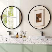 24 Inch Black Circle Bathroom Mirror with Explosion-proof Film