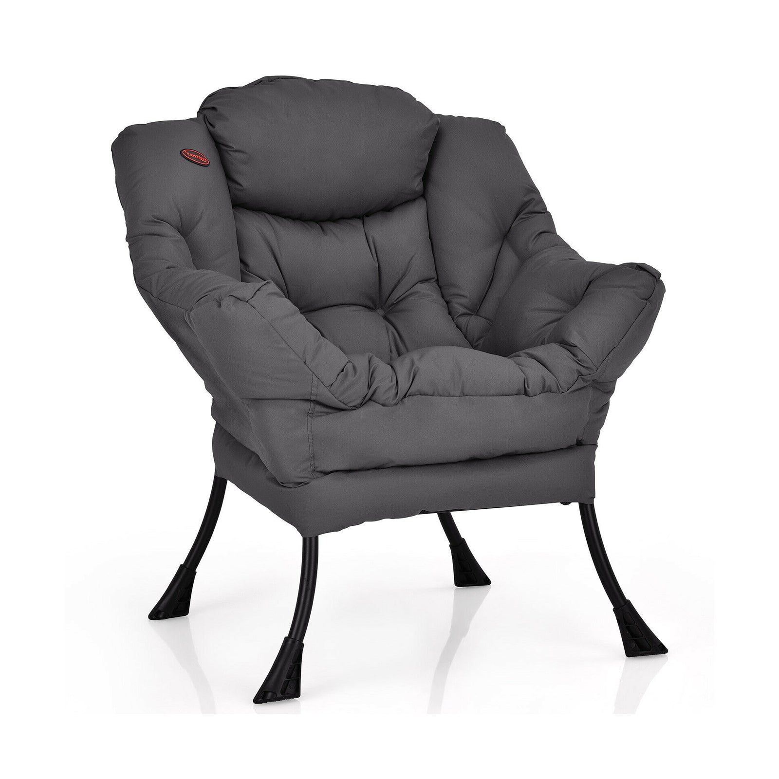 Modern Polyester Fabric Lazy Chair with Steel Frame and Side Pocket-Beige - Gray