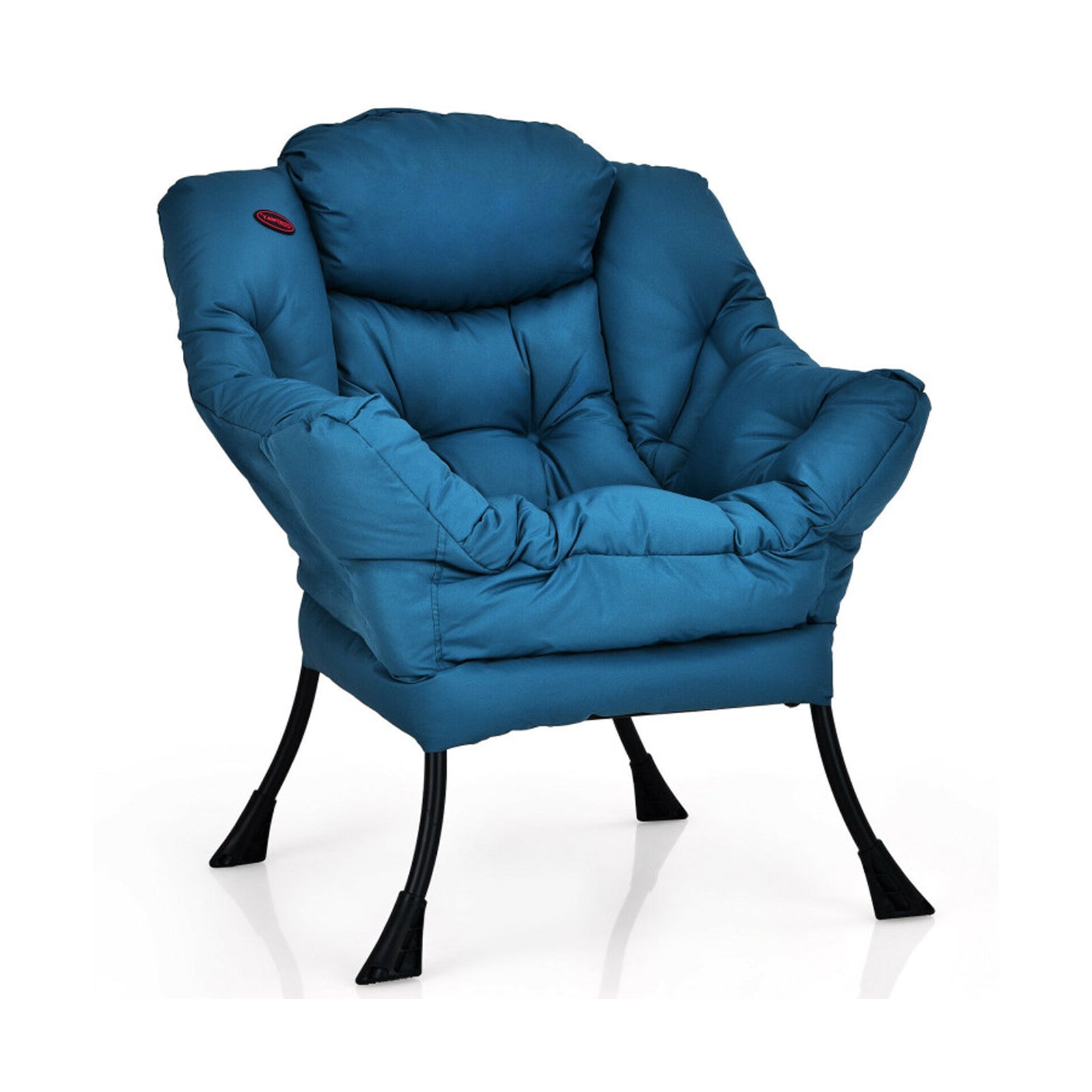 Modern Polyester Fabric Lazy Chair with Steel Frame and Side Pocket-Beige - Navy