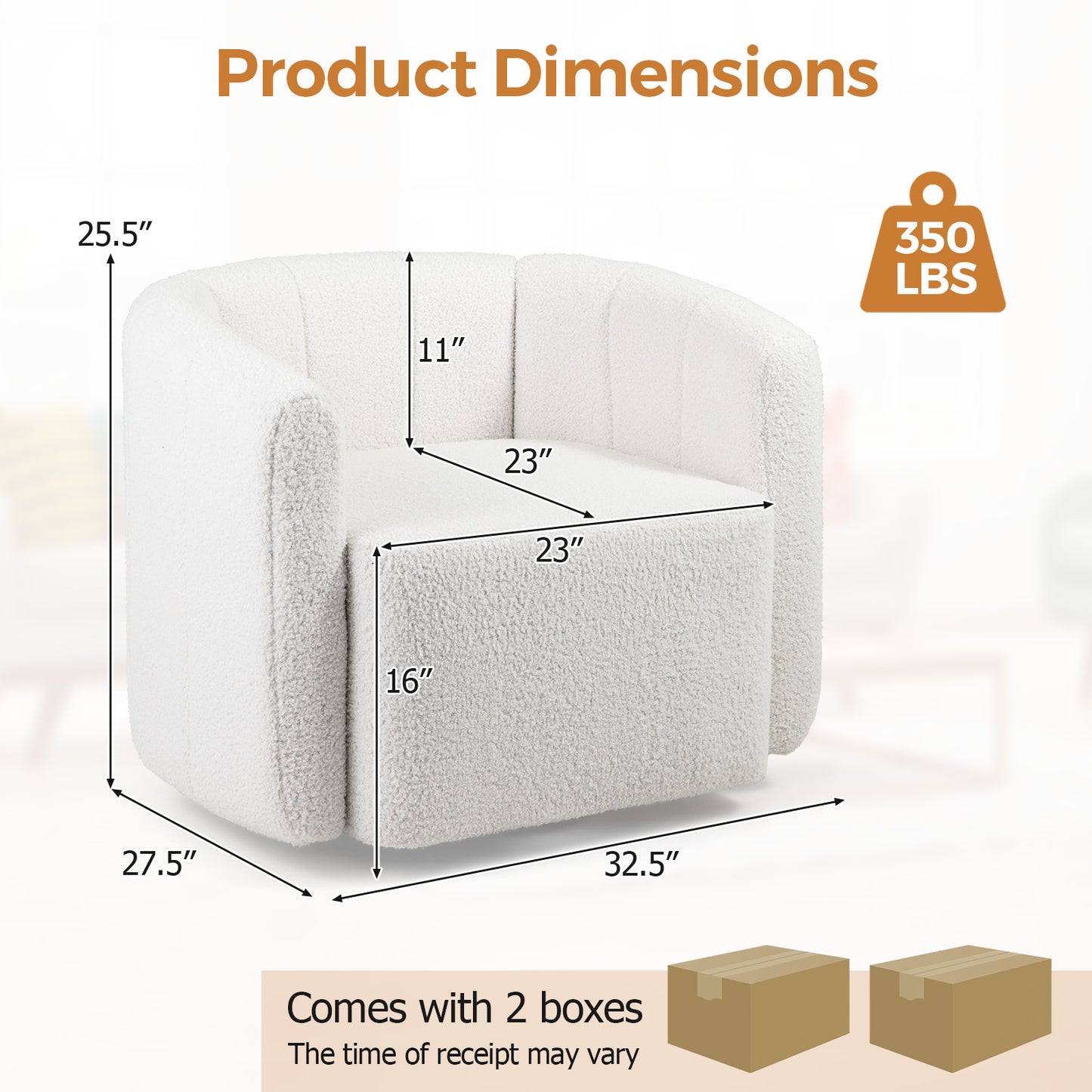 Modern Upholstered Sherpa Accent Chair with Curved Backrest and Armrests-White
