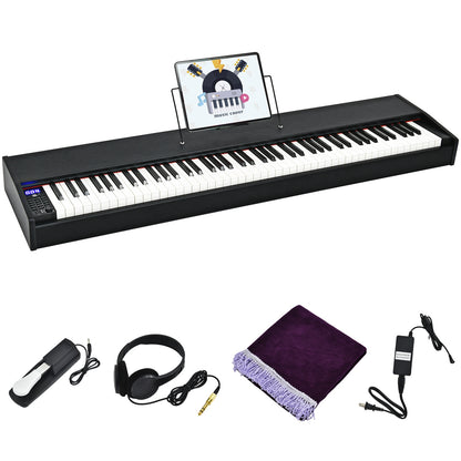 88-Key Full Size Digital Piano Weighted Keyboard with Sustain Pedal-Black - Black