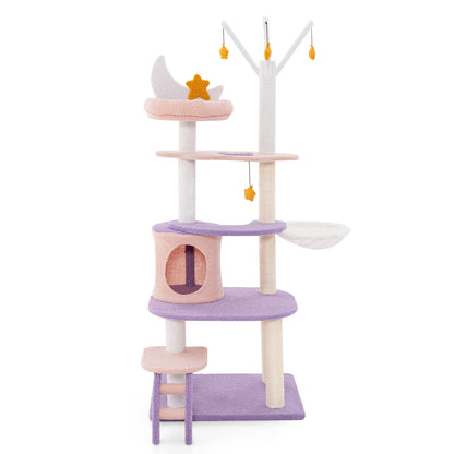 Multi-level Cat Tower with Sisal Covered Scratching Posts-S - M
