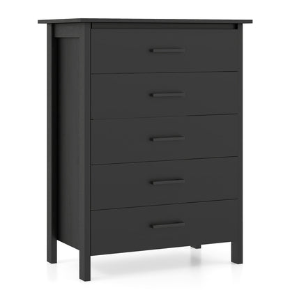 Modern 5-Drawer Multipurpose Chest Dresser with Metal Handles-Grey - Black