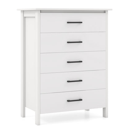 Modern 5-Drawer Multipurpose Chest Dresser with Metal Handles-Grey - White
