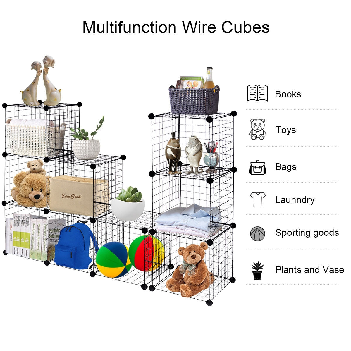 12-Cube Wire Storage Organizer 42" x 14" x 56" Metal Grid