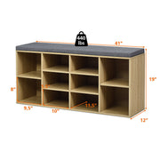 10-Cube Organizer Shoe Storage Bench with Cushion for Entryway-Beige