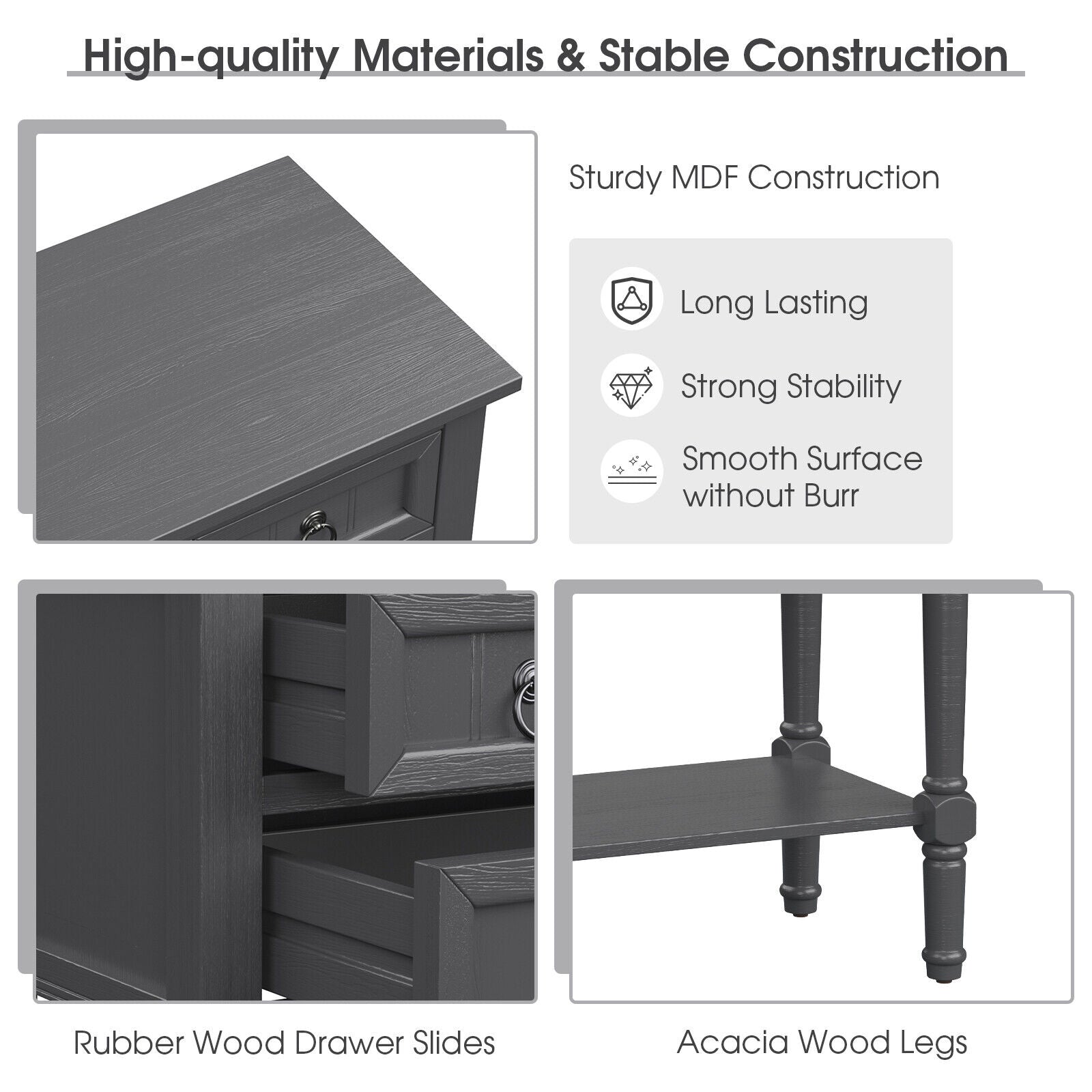 Narrow Console Table with 3 Storage Drawers and Open Bottom Shelf-Gray