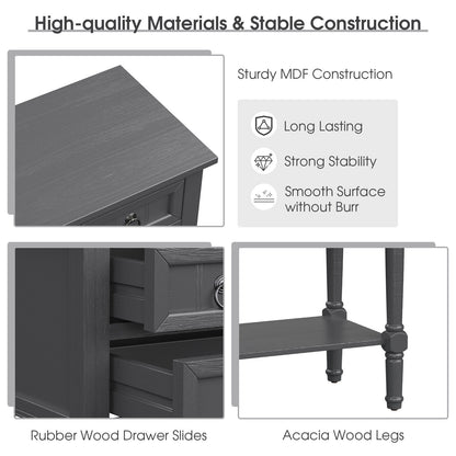 Narrow Console Table with 3 Storage Drawers and Open Bottom Shelf-Gray