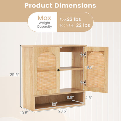 Bathroom Wall Cabinet with PE Rattan Doors and Adjustable Shelves-Natural