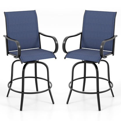 2 Pieces 360 Rotating Bar Stool Set with Armrests for Patio-Navy
