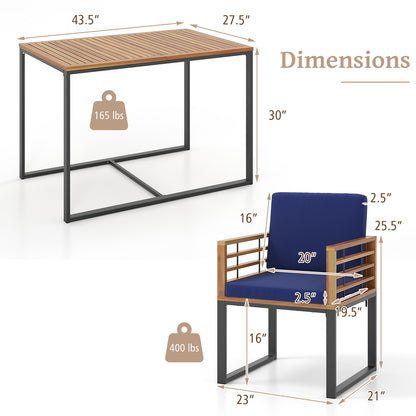 3 Pieces Outdoor Dining Set with 2 Acacia Wood Armchairs and Dining Table-Navy