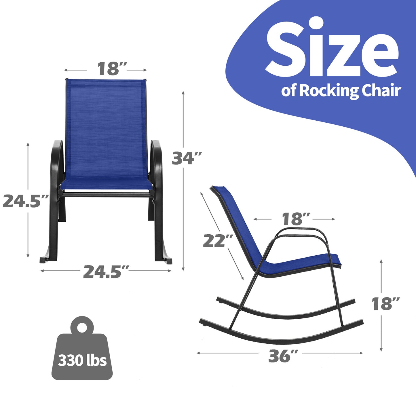 Set of 2 Metal Patio Rocking Chair with Breathable Seat Fabric-Navy