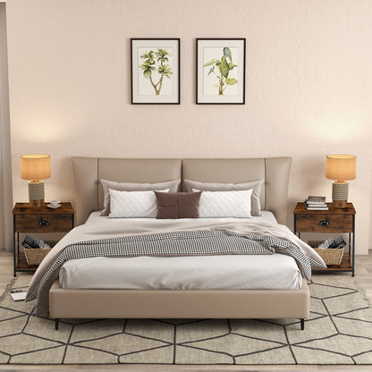 2 Tiers Nightstand with Open Storage Shelf for Living Room Bedroom-2 Pieces