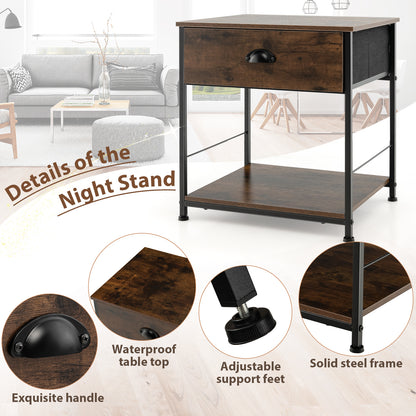 2 Tiers Nightstand with Open Storage Shelf for Living Room Bedroom-2 Pieces