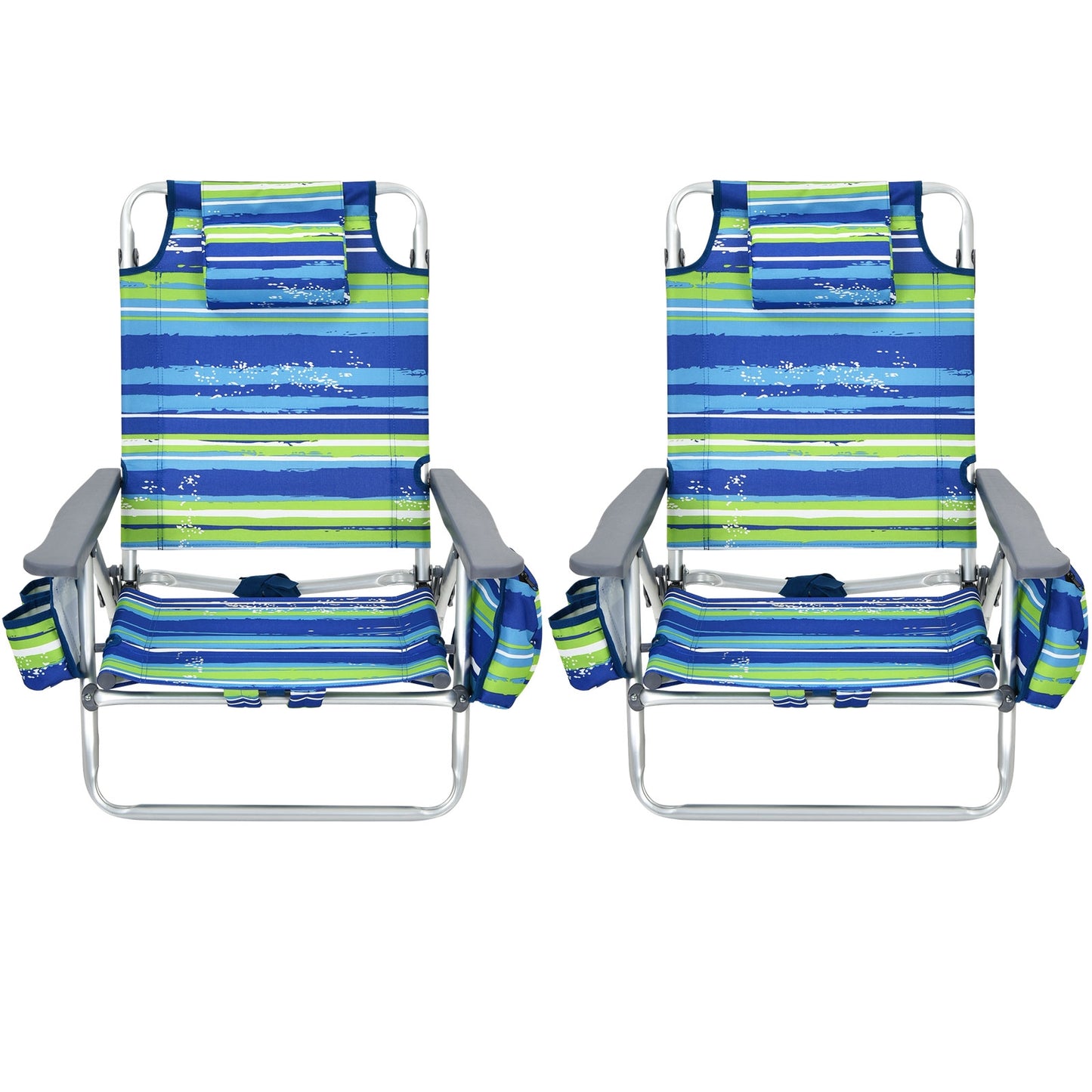 2 Pieces Folding Backpack Beach Chair with Pillow-Pink