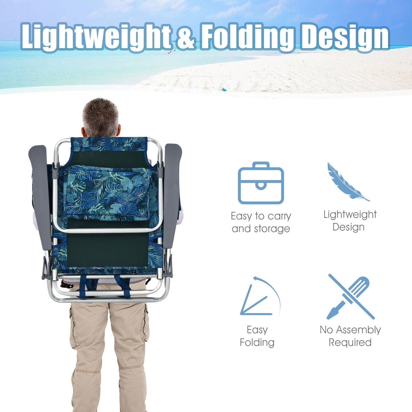 2 Pieces Folding Backpack Beach Chair with Pillow-Pink