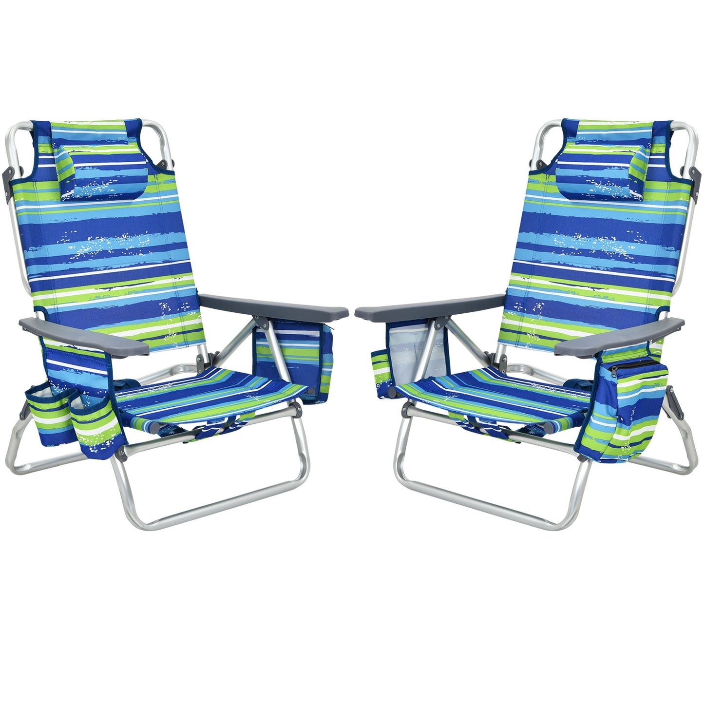 2 Pieces Folding Backpack Beach Chair with Pillow-Pink