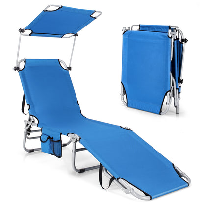Adjustable Outdoor Beach Patio Pool Recliner with Sun Shade - Navy