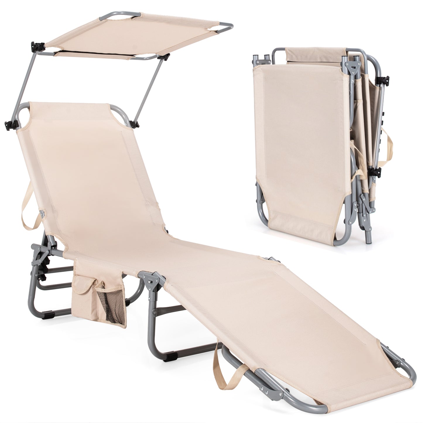 Adjustable Outdoor Beach Patio Pool Recliner with Sun Shade - Default
