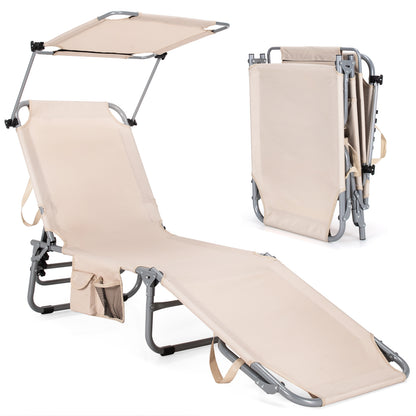 Adjustable Outdoor Beach Patio Pool Recliner with Sun Shade - Default