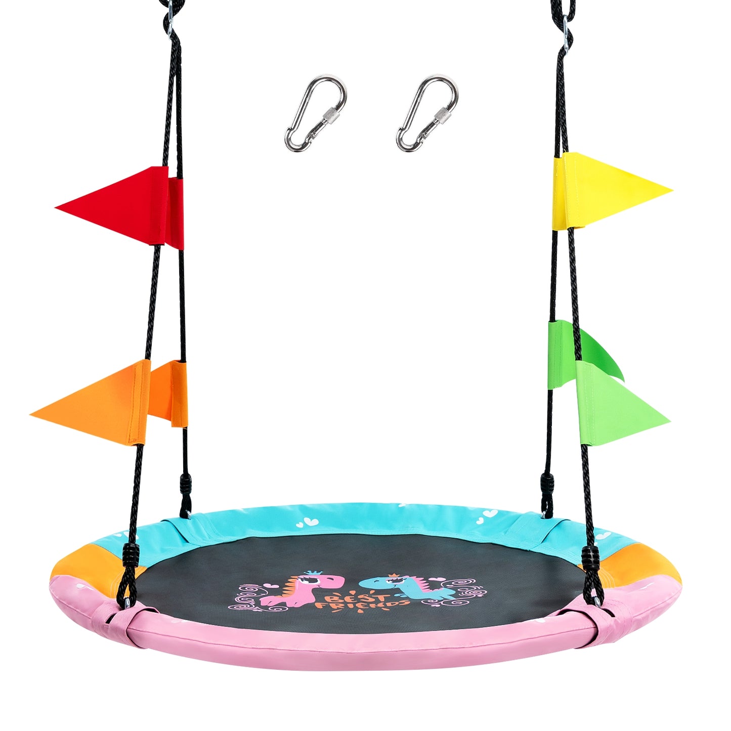40 Inch Indoor Outdoor Flying Saucer Tree Swing with Hanging Strap - Pink