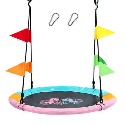 40 Inch Indoor Outdoor Flying Saucer Tree Swing with Hanging Strap - Pink