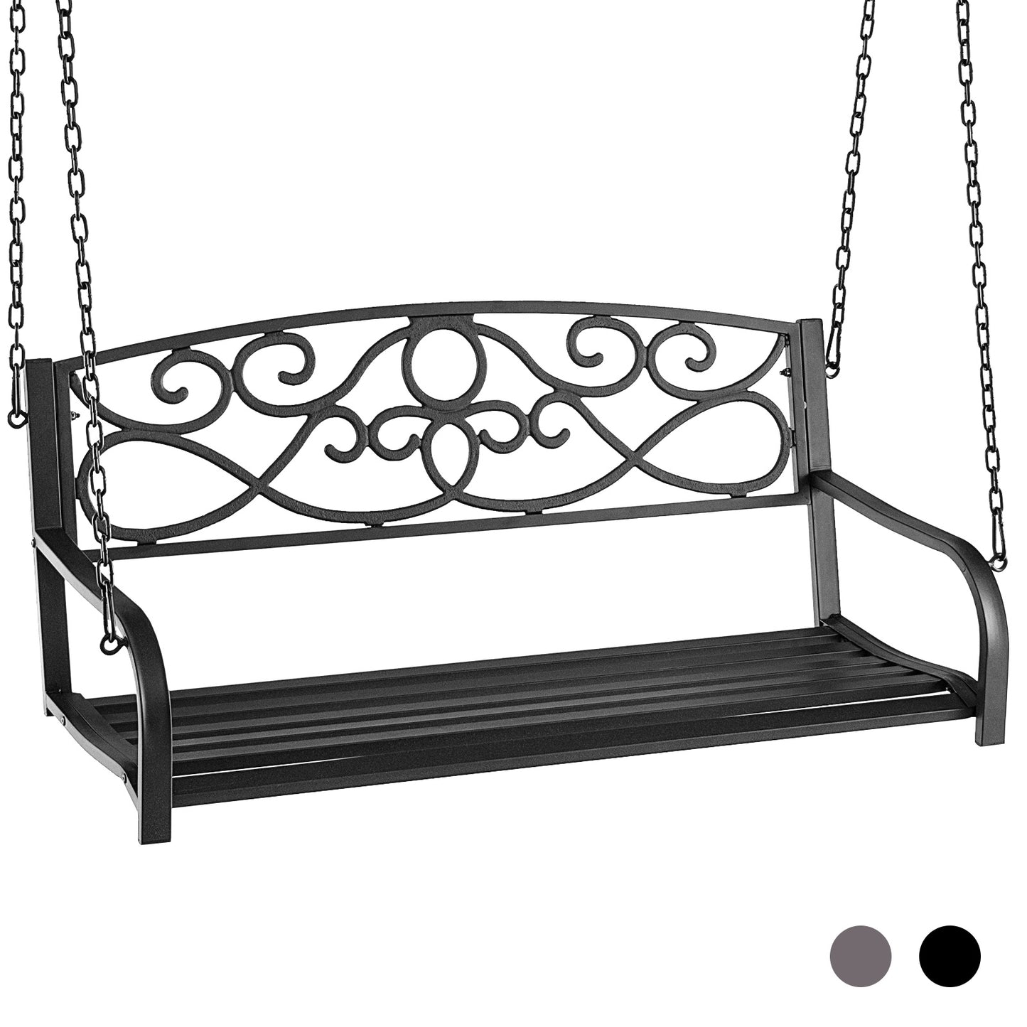 Outdoor 2-Person Metal Porch Swing Chair with Chains-Brown - Black