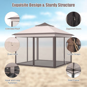 2-Tier Pop-Up Gazebo Tent Portable Canopy Shelter Carry Bag Mesh-Beige