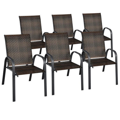 Set of 6 Outdoor PE Wicker Stackable Chairs with Sturdy Steel Frame