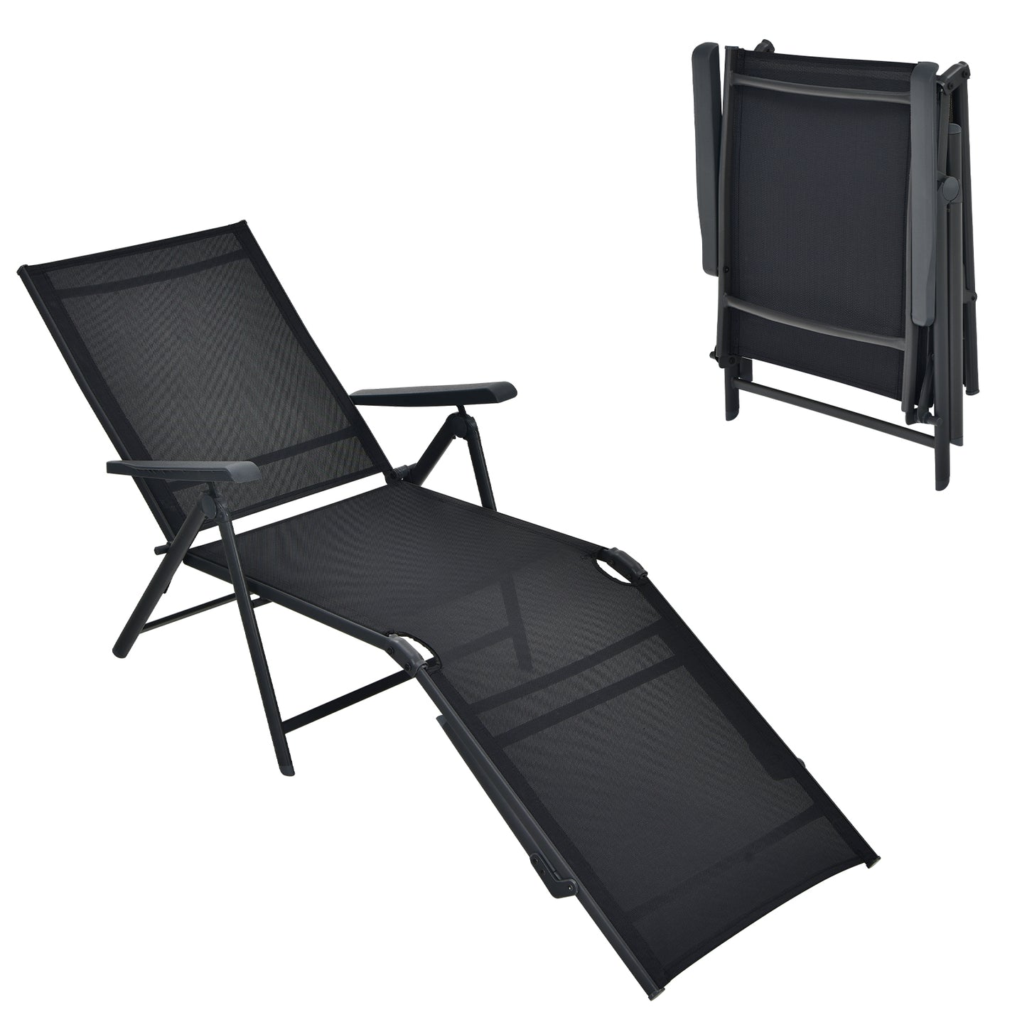 Patio Foldable Chaise Lounge Chair with Backrest and Footrest
