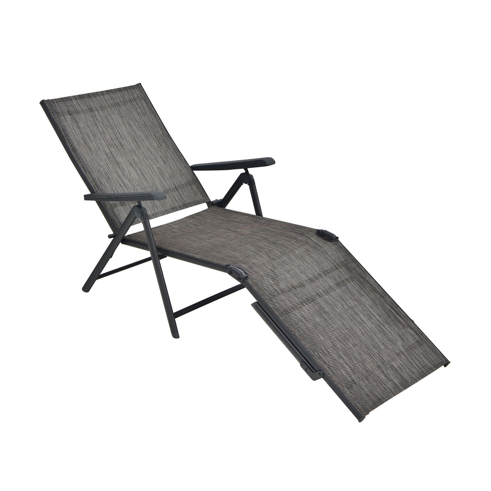Patio Foldable Chaise Lounge Chair with Backrest and Footrest-Black - Gray