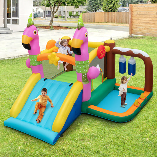 7-in-1 Flamingo Inflatable Bounce House with Slide without Blower