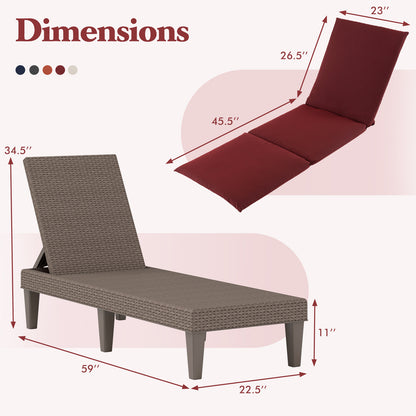 Patio Lounge Outdoor Recliner Chair with Cushion 3-Position Adjustable Backrest-Gray - Red