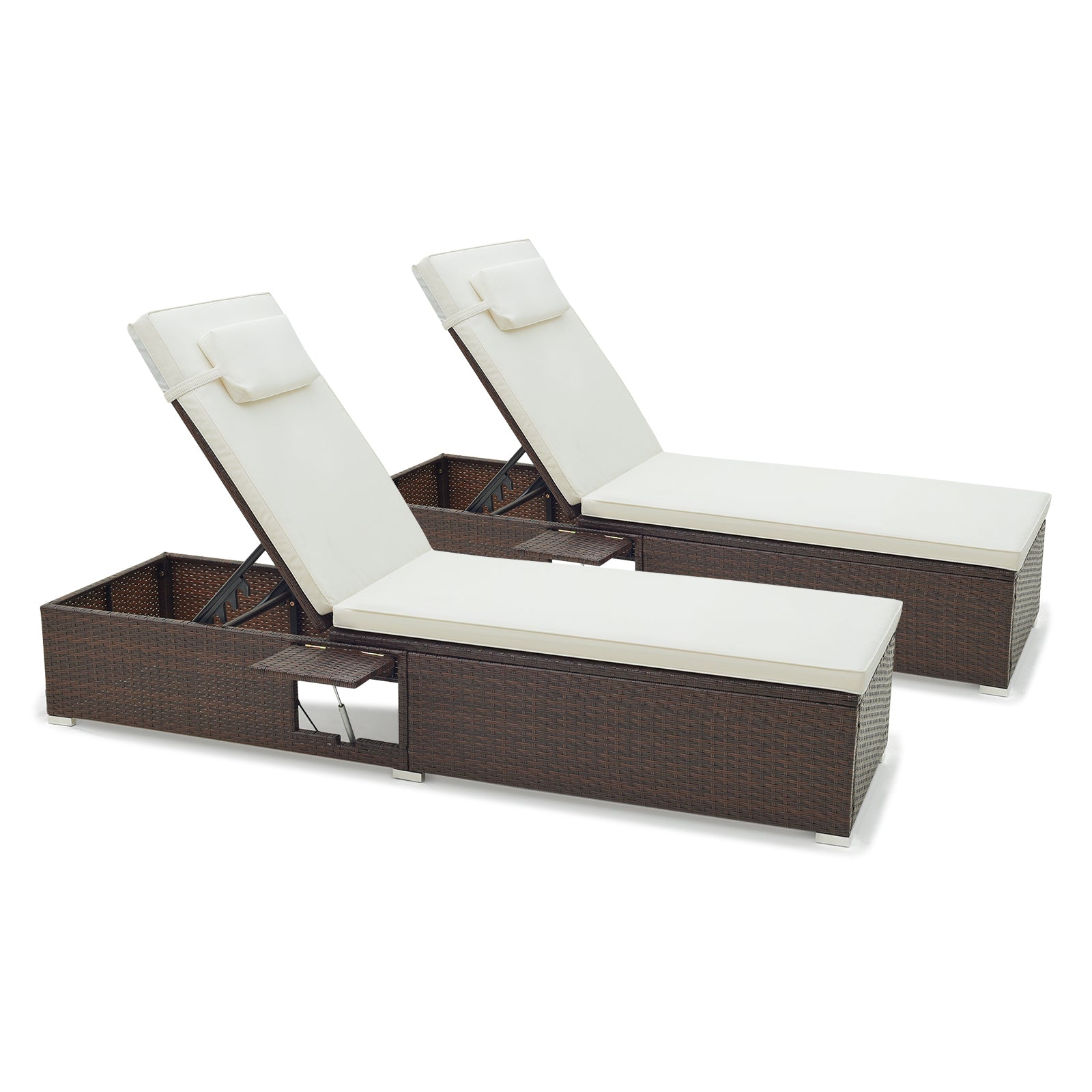 Patio Chaise Lounge Set of 2 with Backrest Seat Cushion and Headrest-Off White - Off White