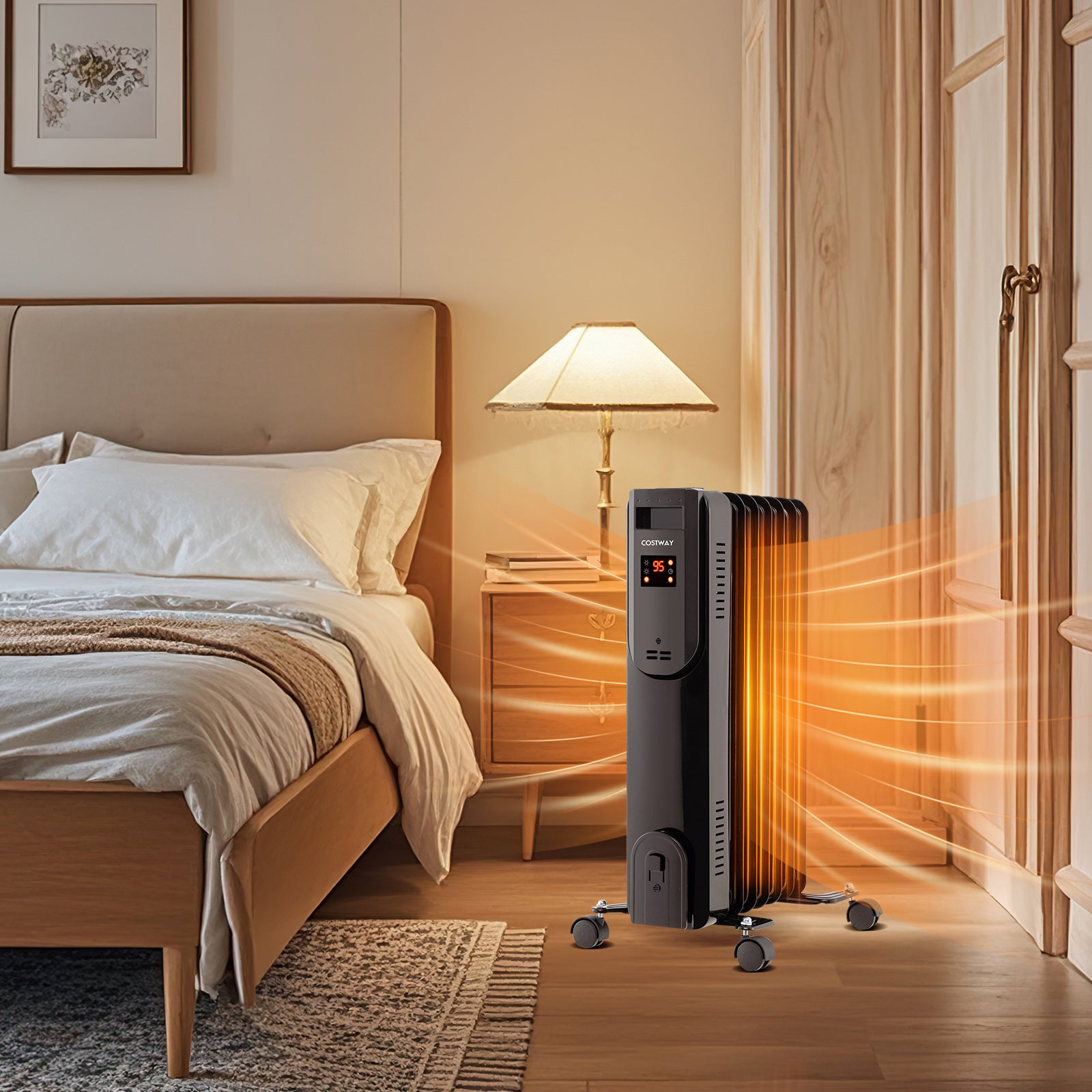 Oil Filled Radiator Heater with Adjustable Thermostat-Black