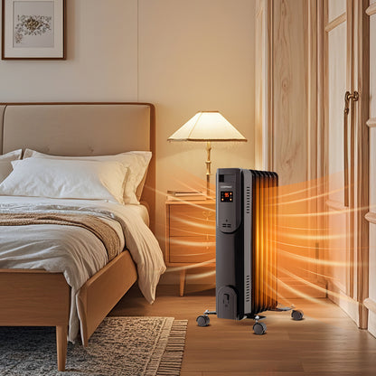Oil Filled Radiator Heater with Adjustable Thermostat-Black