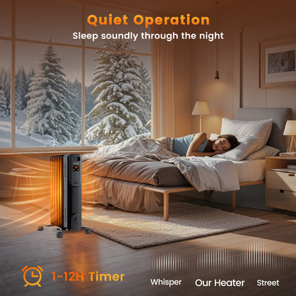 Oil Filled Radiator Heater with Adjustable Thermostat-Black