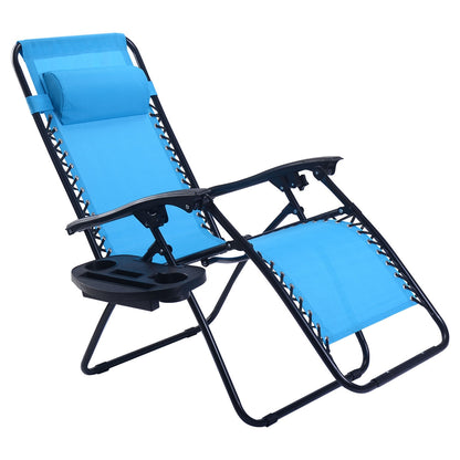 2 Pieces Folding Lounge Chair with Zero Gravity-Orange - Light Blue
