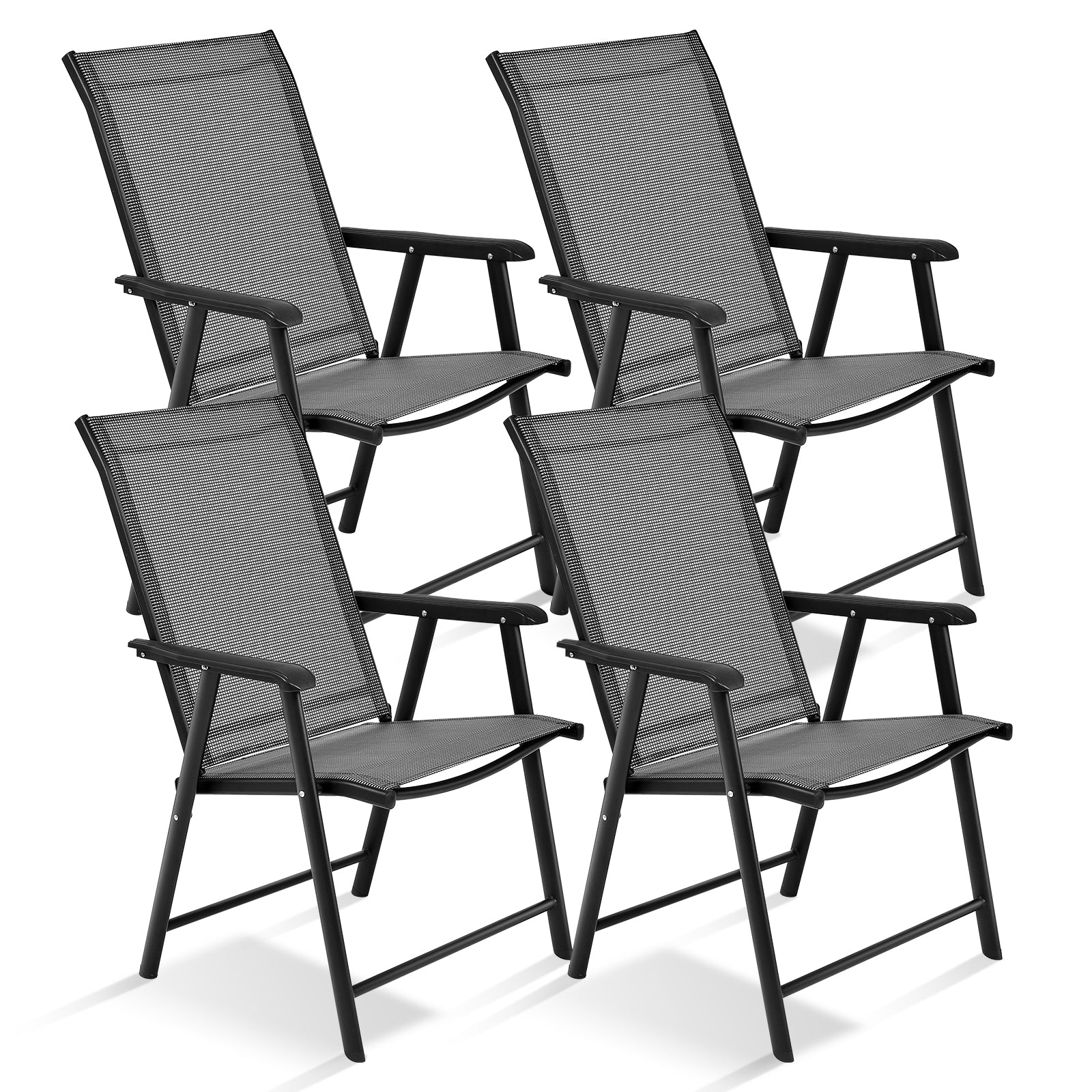 4-Pack Patio Folding Chairs Portable for Outdoor Camping-Black - Gray