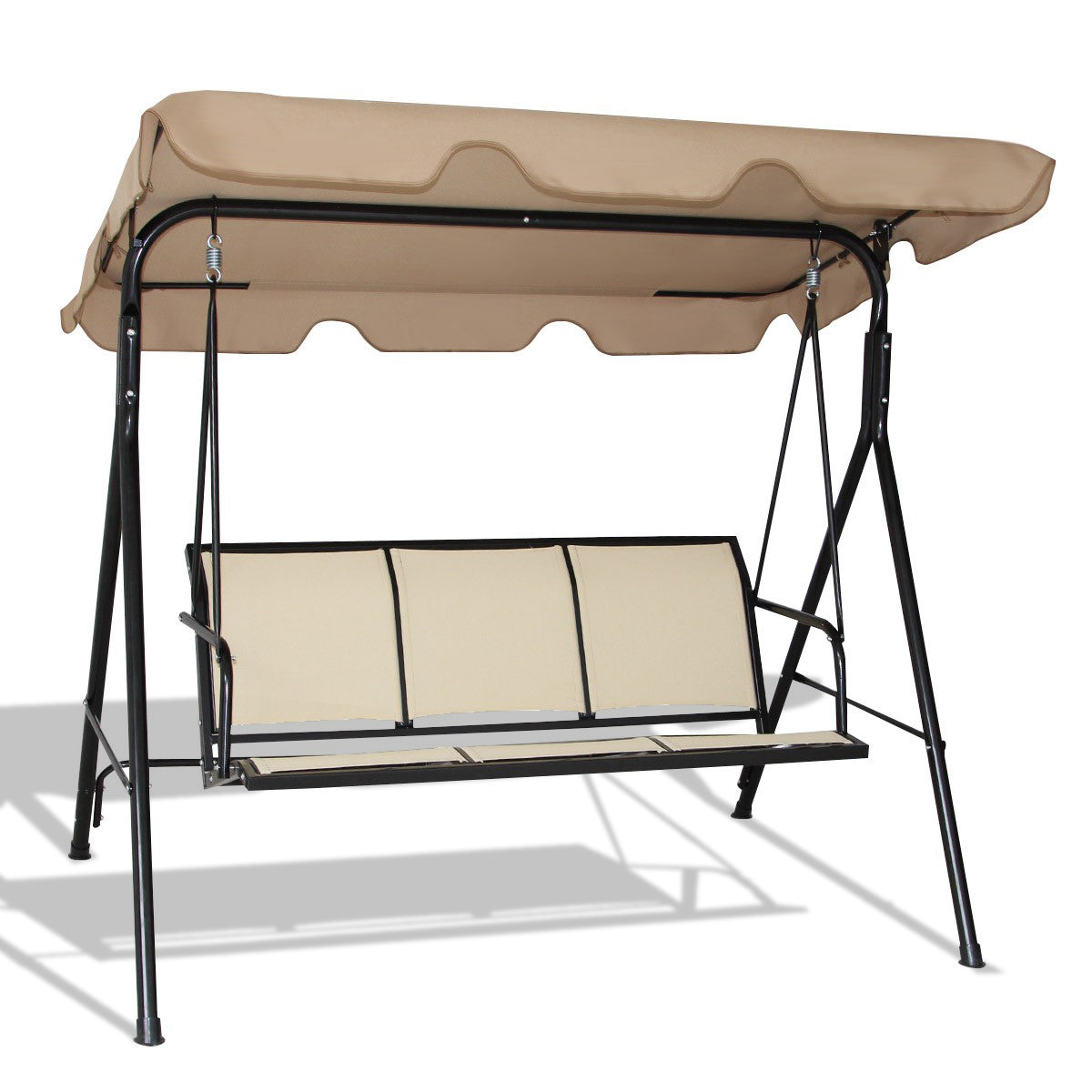 3 Person Steel Frame Patio Swing with Polyester Angle and Adjustable Canopy-Brown - Brown