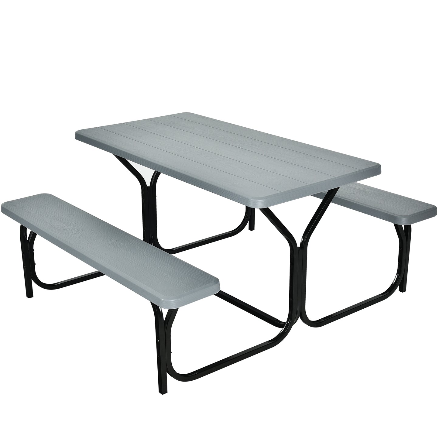 HDPE Outdoor Picnic Table Bench Set with Metal Base-Coffee - Gray