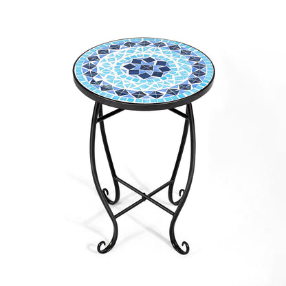 Outdoor Indoor Steel Accent Plant Stand Cobalt Table-Blue - Blue
