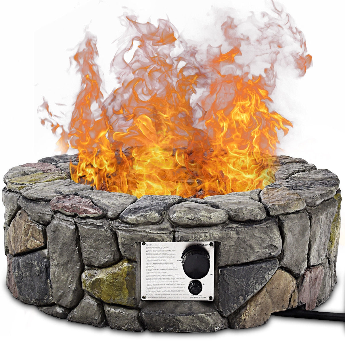 28 Inch Propane Gas Fire Pit with Lava Rocks and Protective Cover - Default