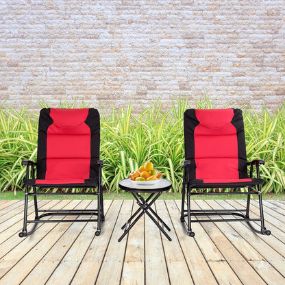 3 Pcs Outdoor Folding Rocking Chair Table Set with Cushion
