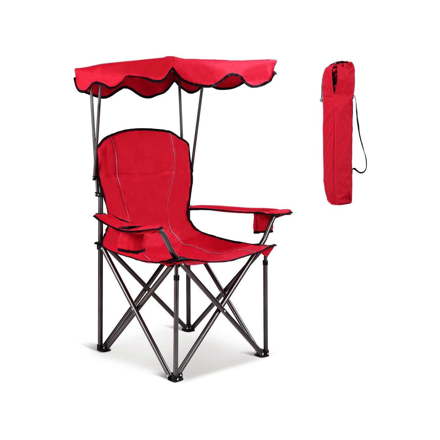 Portable Folding Beach Canopy Chair with Cup Holders-Red - Red