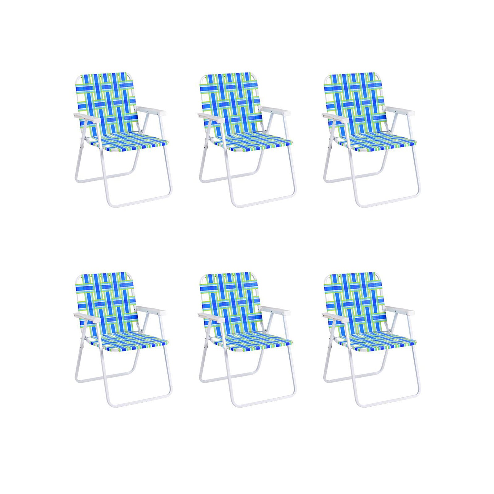 6 pcs Folding Beach Chair Camping Lawn Webbing Chair-Blue